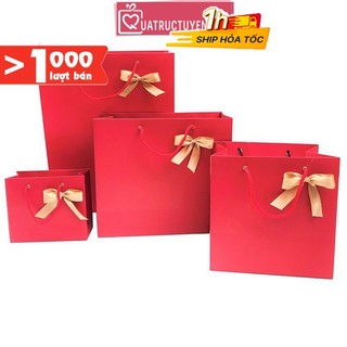 Túi giấy đựng quà tặng màu đỏ có nơ chất liệu bìa cứng, túi quà sinh nhật kỷ niệm đẹp mắt