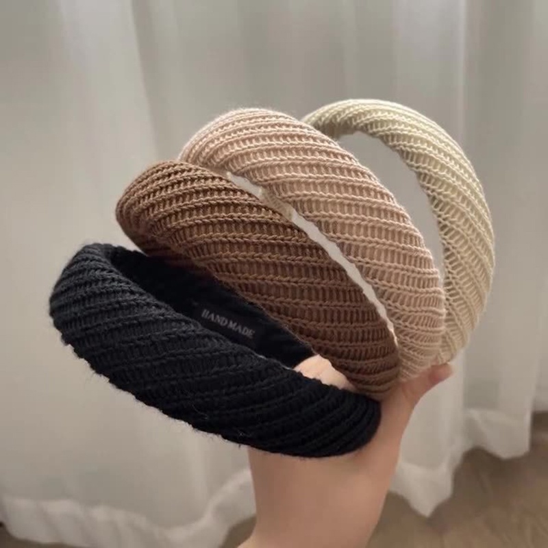 Băng Đô Len Co Giãn Màu Trơn Phong Cách Retro Thời Trang Cho Nữ CR1