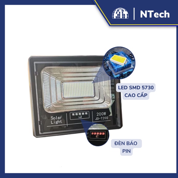 Đèn năng lượng mặt trời 200w mã JD-T200 JINDIAN - Khung Nhựa ABS - BH 1 năm