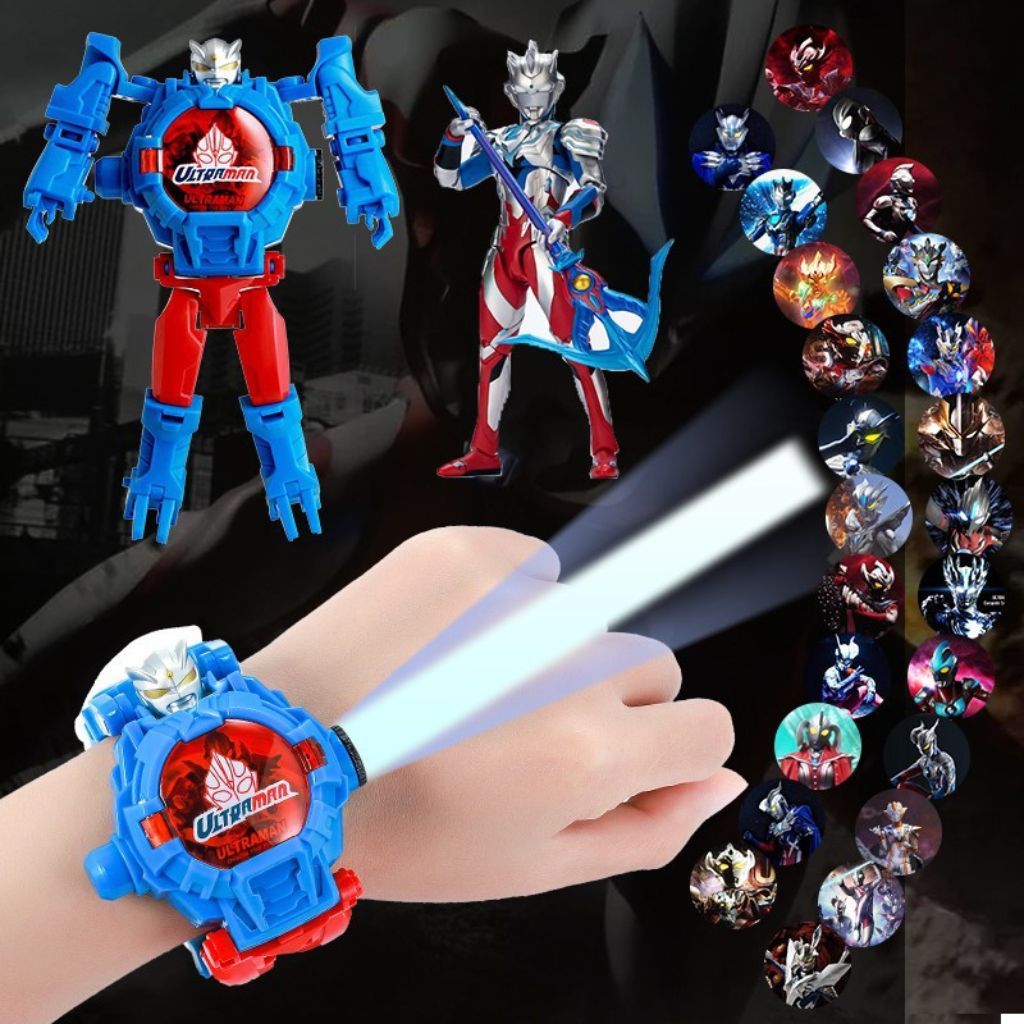 Đồng hồ biến hình robot, Đồng hồ biến hình siêu nhân, có đèn chiếu hình các nhân vật.