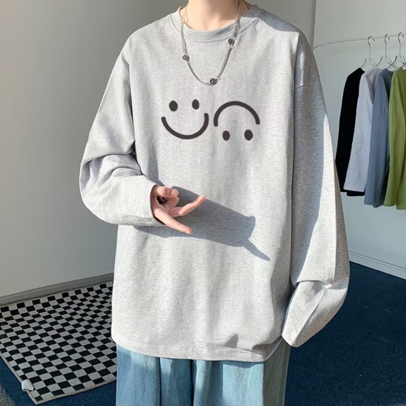 Áo Thun Tay Dài In Hình Biểu Tượng Cảm Xúc Phong Cách hip hop Đường Phố Hàn Quốc Cỡ M-5XL Cho Nam