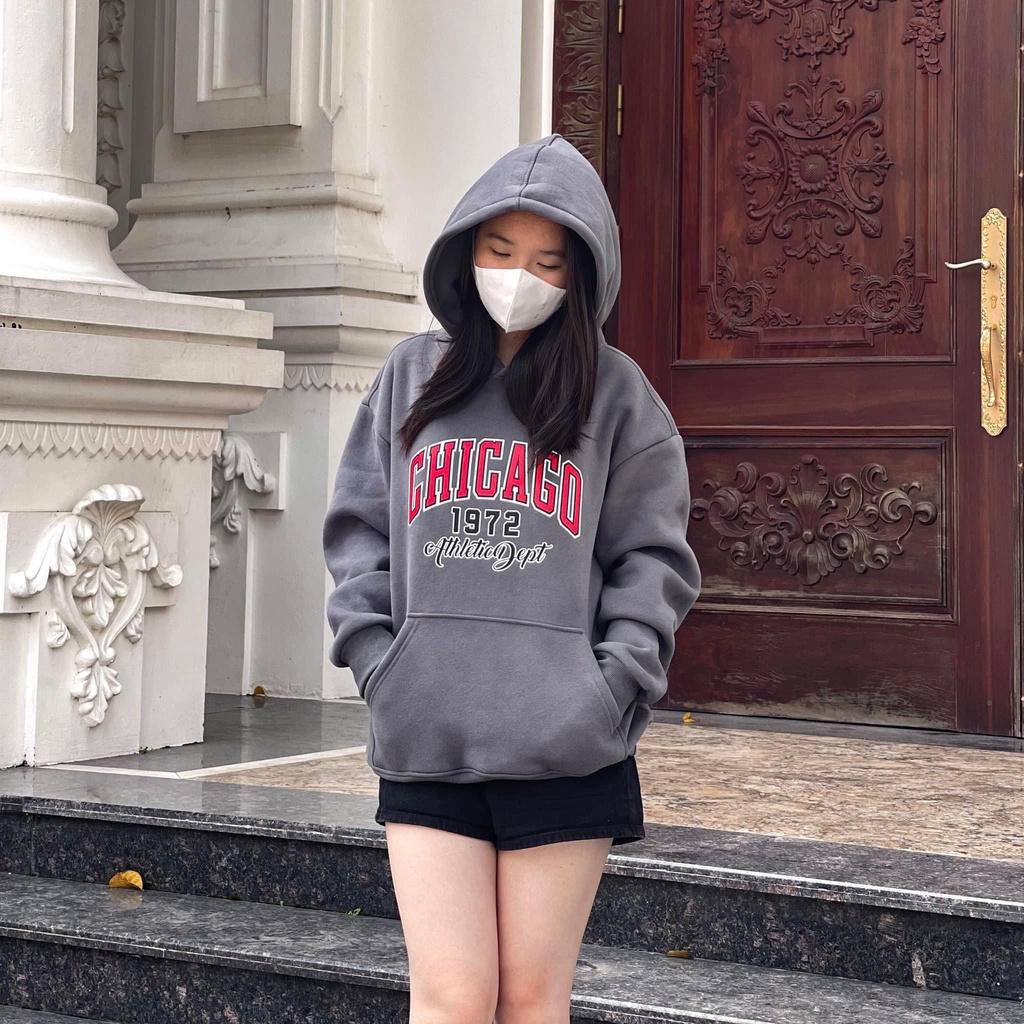 Áo hoodie CHICAGO unisex ullzang nỉ ngoại local brand - Áo khoác nỉ unisex 5 màu có form rộng XL - LOUSI.SG