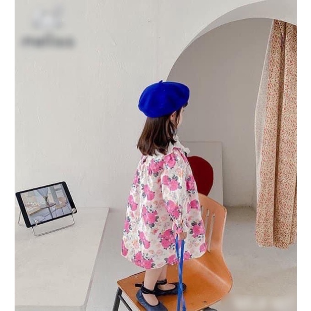 Váy Đầm Công Chúa Tay Dài Hoa Hồng Xinh Xắn Dễ Thương Cho Bé Gái Diện Tết - Xuân Hè - CAFE_BABY048
