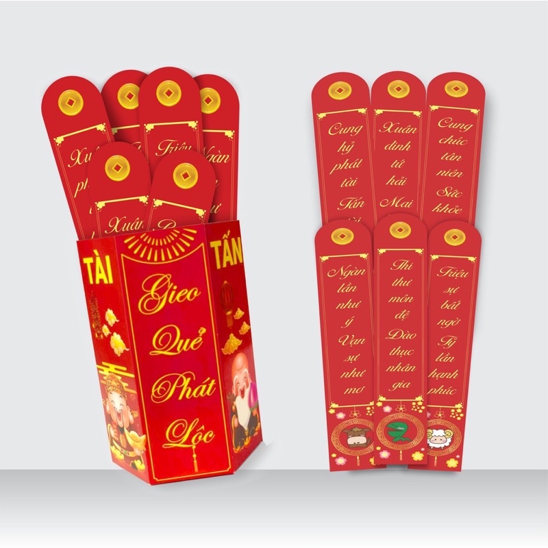 Bao Lì Xì Gieo Quẻ Cáng Bóng, Hộp 12 Quẻ, Bao Lì Xì Tết