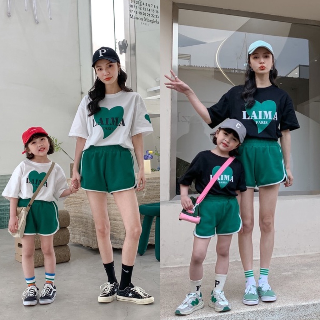Bộ quần áo thun hè "LAIMA" 14-55kg cho mẹ, bé. Thiết kế thể thao, năng động. Thoáng mát. G61