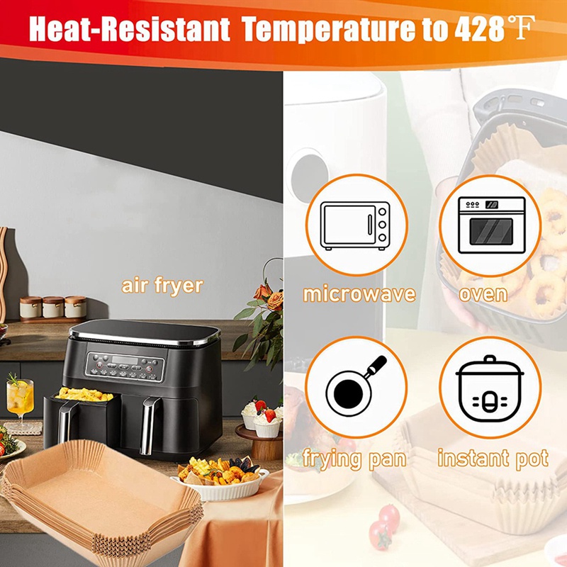 Set 100 Giấy Lót Nồi Chiên Không Dầu / Nước Hình Chữ Nhật 8.7Inch Dùng Một Lần Cho Ninja Dual Zone