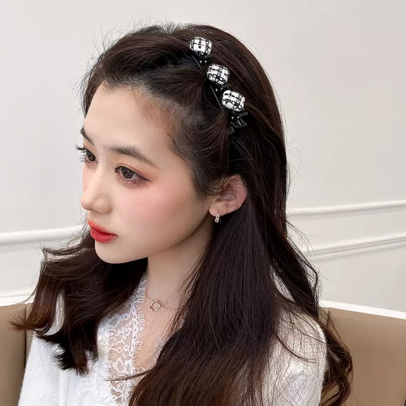 Kẹp Tóc Bện Hai Mặt Màu Trắng Đen Phong Cách Retro Cho Nữ