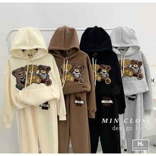 Bộ nỉ bông gấu mũ liền l1