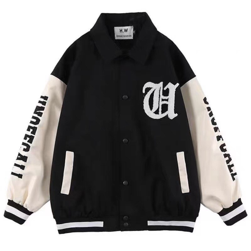 Áo varcity bẻ cổ vải dạ phối tay da,Áo  khoác bomber 2 màu miuzi DT142