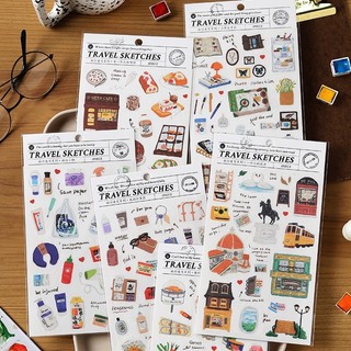 Sticker hình dán trang trí phong cách sketch nhiều chủ đề - travel sketch sticker