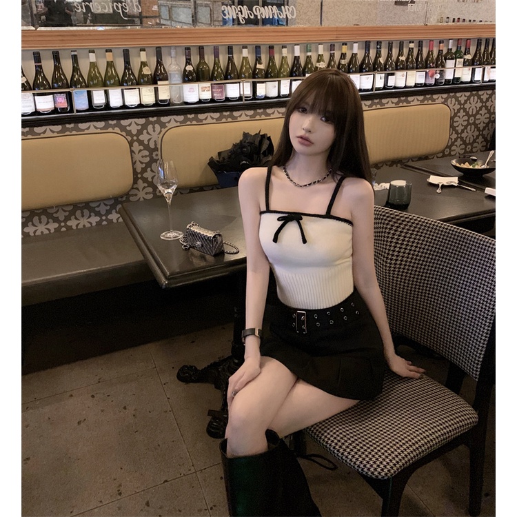 HUANG YOYO Áo Croptop Dệt Kim Màu Trơn Dáng Ôm Gợi Cảm Thời Trang Hàn Quốc Cho Nữ