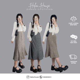    CHỌN MẪU   Chân váy dạ dài bút chì xoè đuôi cá kẻ caro thu đông 2hand si tuyển chọn Hàn Nhật - Helia House 