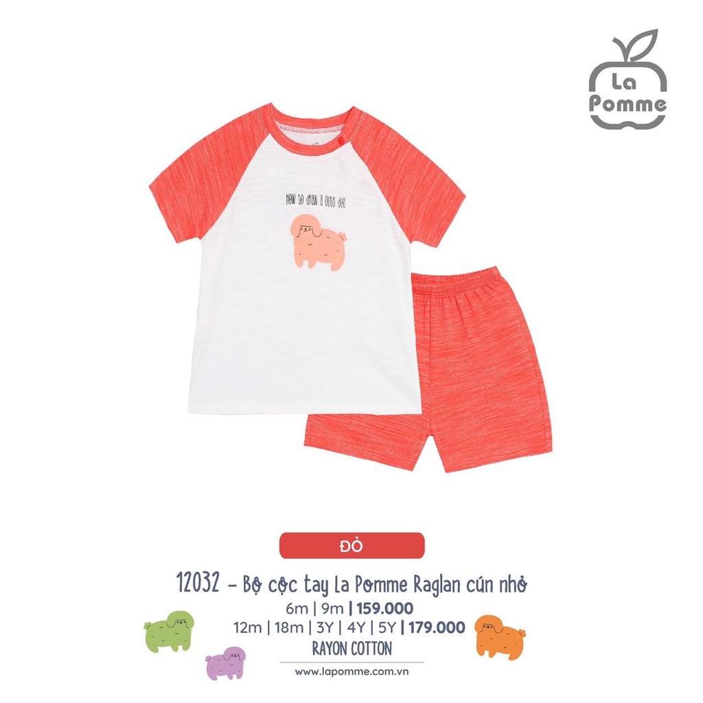 Bộ cộc tay La Pomme Cotton quần áo raglan mềm thoáng mát thấm hút tốt in cún nhỏ cho bé trai bé gái 12032