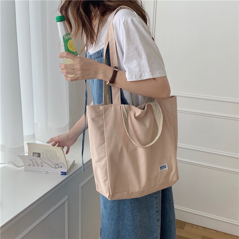 Túi Canvas Đeo Chéo Đeo Vai 2 Mặt Không Khoá