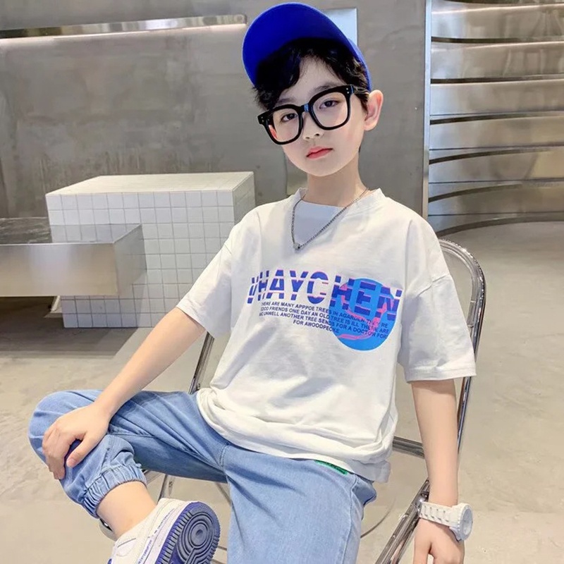 Planet Áo Thun Tay Ngắn Dáng Rộng Thấm Hút Mồ Hôi Màu Sắc Tương Phản Phong Cách Hàn Quốc Cho Bé Trai
