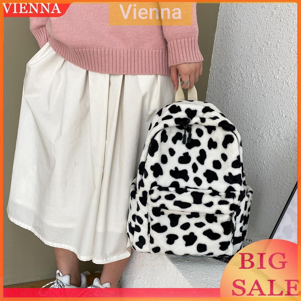 Balo Vải Lông Họa Tiết Bò Sữa Xinh Xắn Dành Cho Nữ