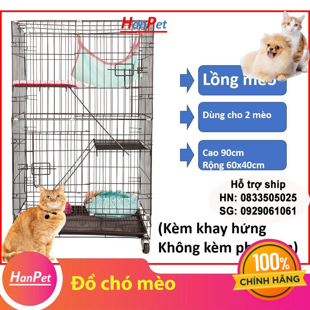 New- Chuồng mèo 3 tầng to đẹp giá rẻ bằng sắt, thép sơn tĩnh điện có khay nhựa nhiều màu nuôi 2 con cao 90cm, size S