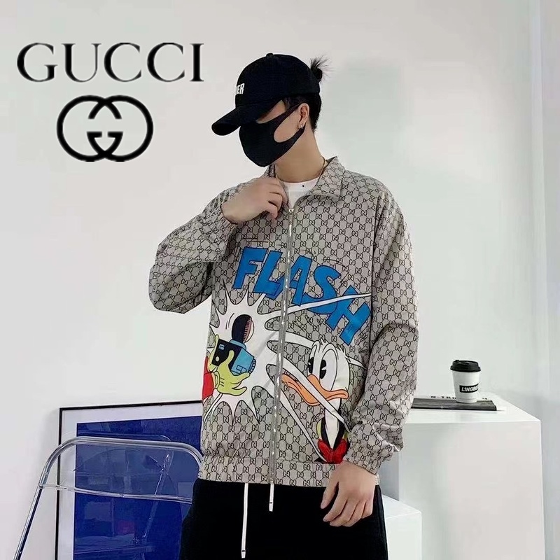 Áo Khoác Gucci 100% Chính Hãng Chống Gió Dáng Rộng In Logo Cá Tính Cho Nam Và Nữ