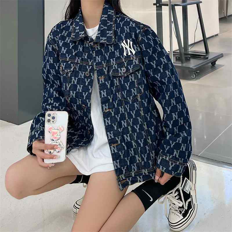 Áo Khoác Denim Tay Dài Dáng Rộng Thêu Chữ NY Kiểu Hàn Quốc Thời Trang Cho Nam