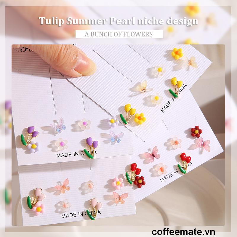 ⚡Set bông tai hình hoa/ bướm đính ngọc trai giả thời trang cho nữ