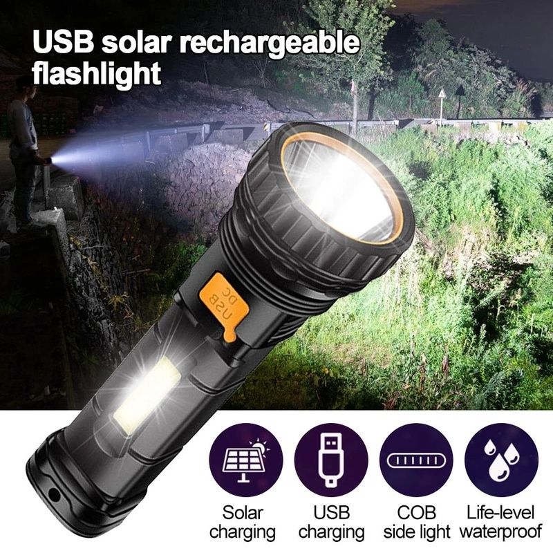 Đèn Pin Năng Lượng Mặt Trời COB Cầm Tay 3 Chế Độ Sáng Cao Lumen Chống Nước Có Thể Sạc Lại Dùng Cho Leo Núi / Cắm Trại