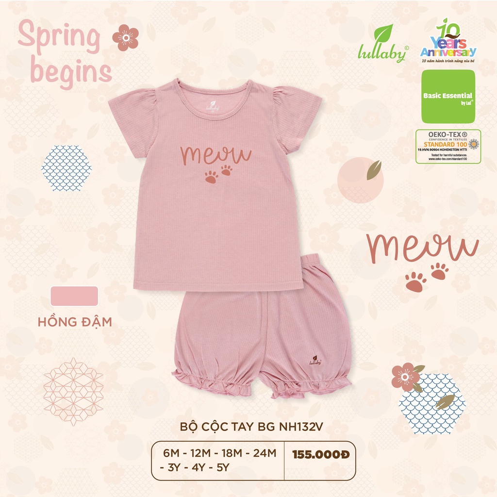 Bộ cộc tay cài vai/nhún bèo chất cotton Lullaby cho bé NH140V