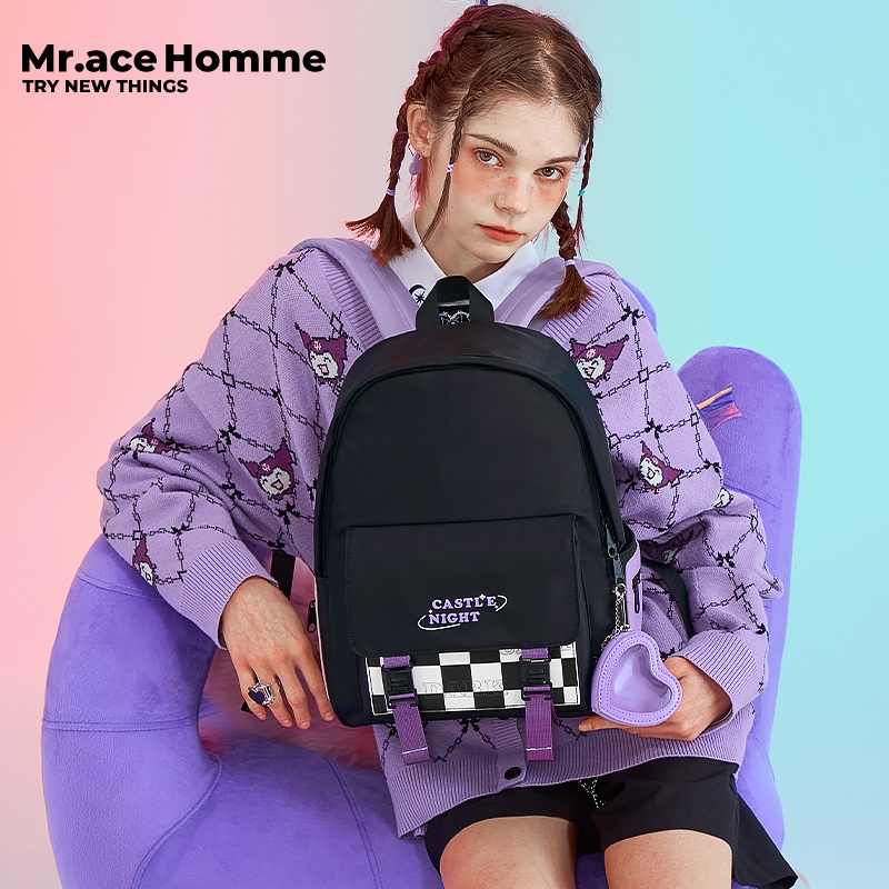 Mr. ace Homme Ba Lô Đi Học Thiết Kế Lưới Họa Tiết Ngôi Sao Mặt Trăng Phong Cách Nhật Bản Cho Học Sinh Trung Học