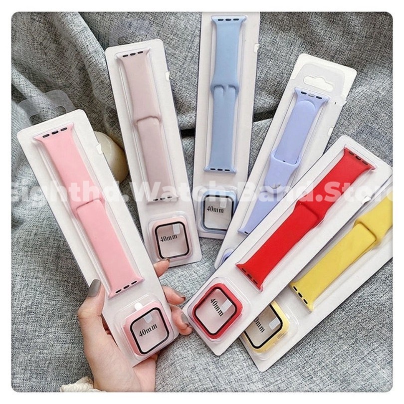 Silicone Band and Glass Case For Smart Watches Series 8 Ultra Pro 7 6 SE 5 4 3 2 1 iWatch Size 49mm 41mm 45mm 44mm 42mm 40mm 38mm Watch Strap and Cover
