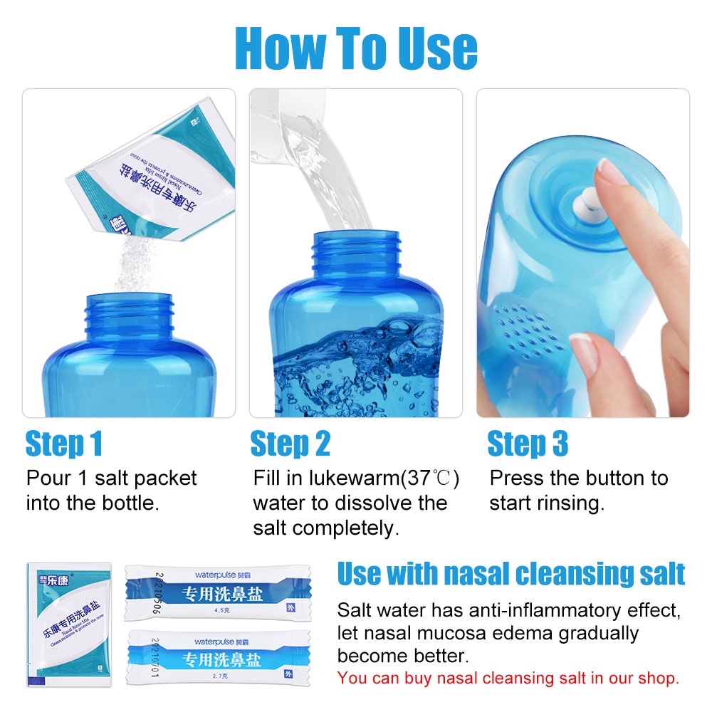 Chai xịt rửa mũi SALORIE 300ml/ 500ml kèm 10 lọ nước muối rửa 2.7/ 4.5g không gây dị ứng tiện lợi