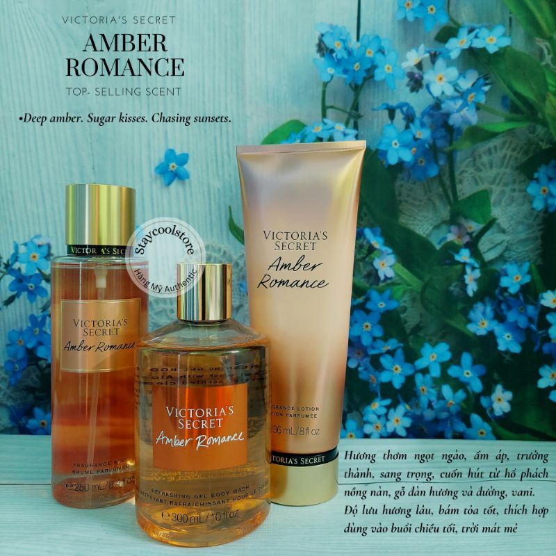 Amber Romance- Bộ chăm sóc toàn thân xịt thơm sữa tắm dưỡng thể Victoria's Secret