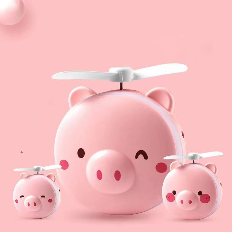 Quạt Kaimeidi phối gương trang điểm kiểu chú heo hoạt hình sạc lại được nhỏ gọn tiện lợi