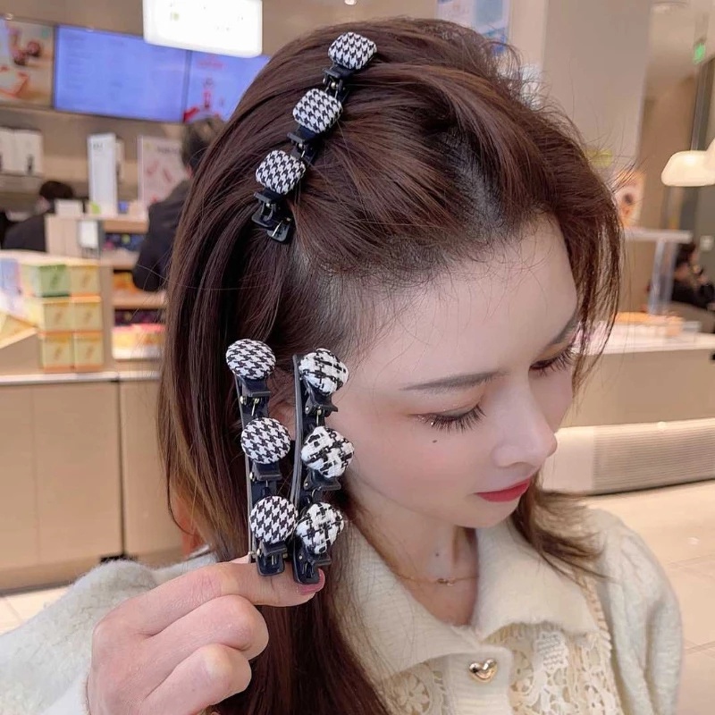 Kẹp Tóc Bện Hai Mặt Màu Trắng Đen Phong Cách Retro Cho Nữ