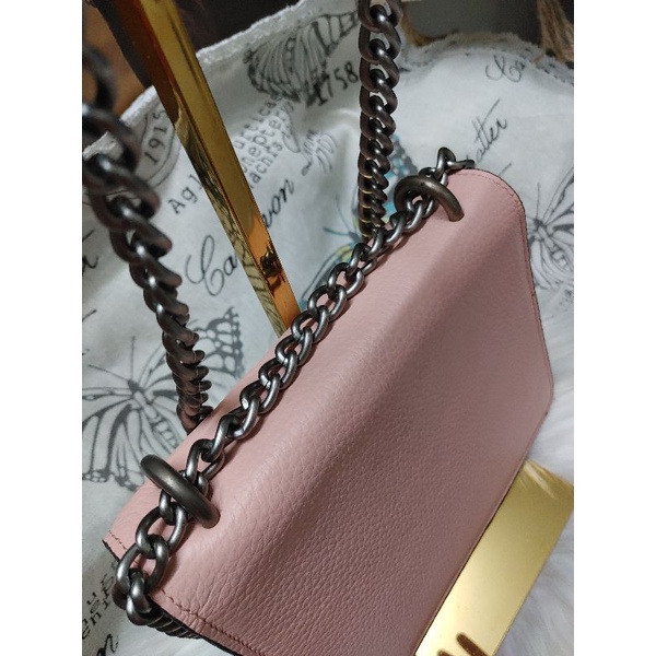 Túi đeo chéo GC đầu rồng hồng nude da bò 2 nắp 16x20 có test da