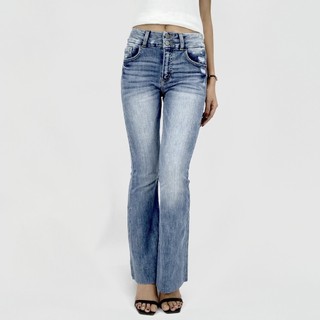 Quần jeans nữ dài ống loe lưng cao hai nút cá tính DT8001 - DOTO Jeans