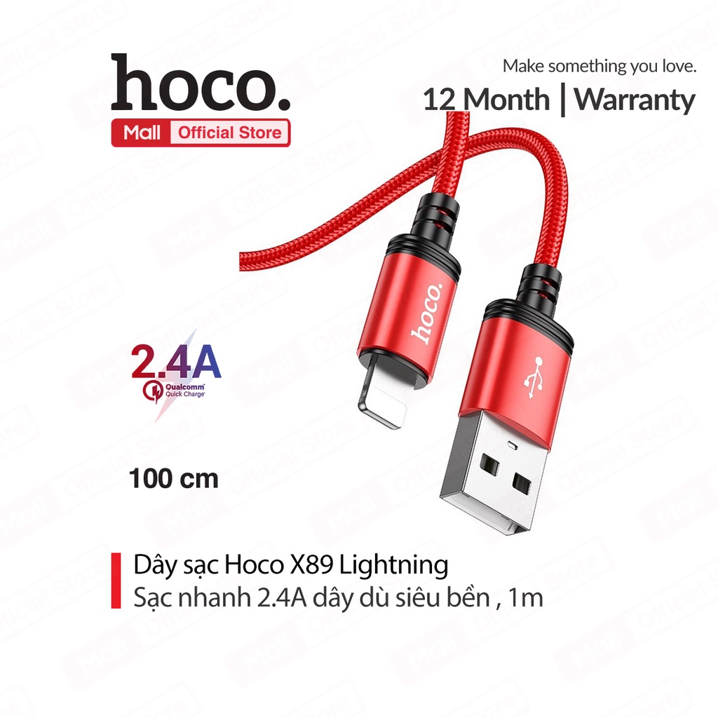 Cáp sạc nhanh Hoco X89 dây dù chống rối đồng bộ dữ liệu cao cho Smartphone dài 1M ( Đỏ )