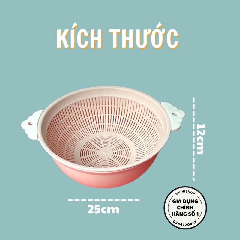 Rổ Tai 2 Lớp Nhựa Việt Nhật Đựng Rau Củ Quả Tiện Lợi, Bộ Rổ Kèm Chậu Đa Năng Nhà Bếp ( ms 3391)