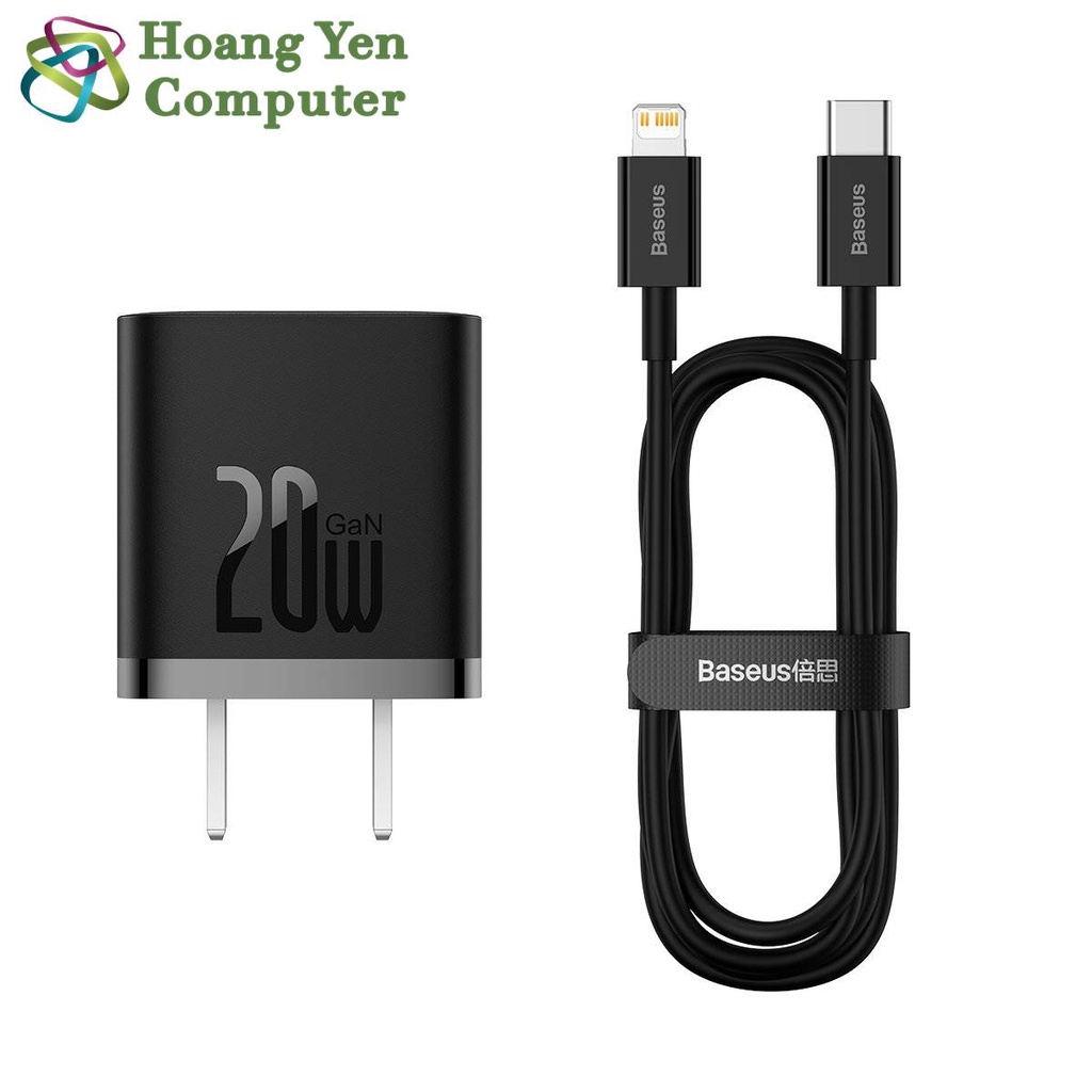 Bộ Sạc Nhanh 20W Baseus GaN5 Mini - Type C to LN, PD20W - Hoàng Yến Computer