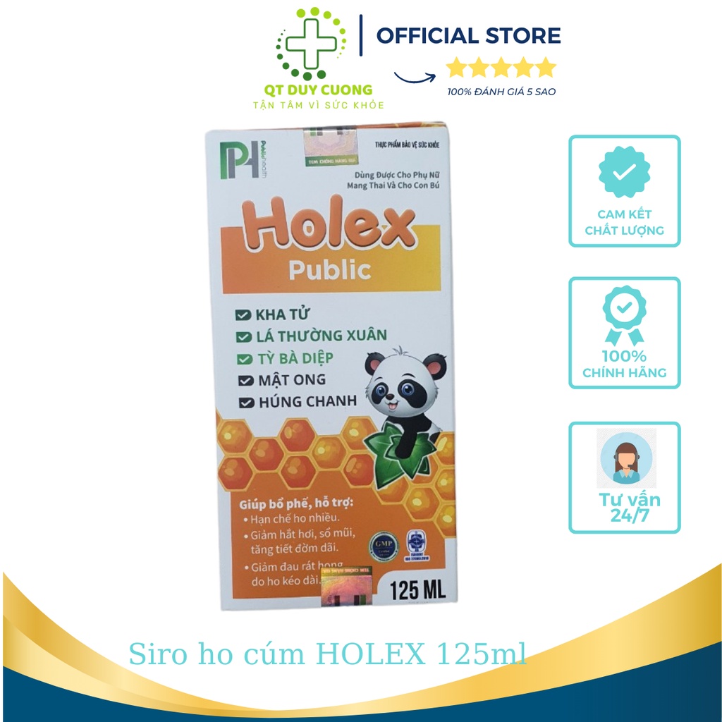 Siro HOLEX PUBLIC chai 125ml giúp bổ phế, hỗ trợ giảm ho cho bé và người lớn sử dụng cho phụ nữ có thai và con bú