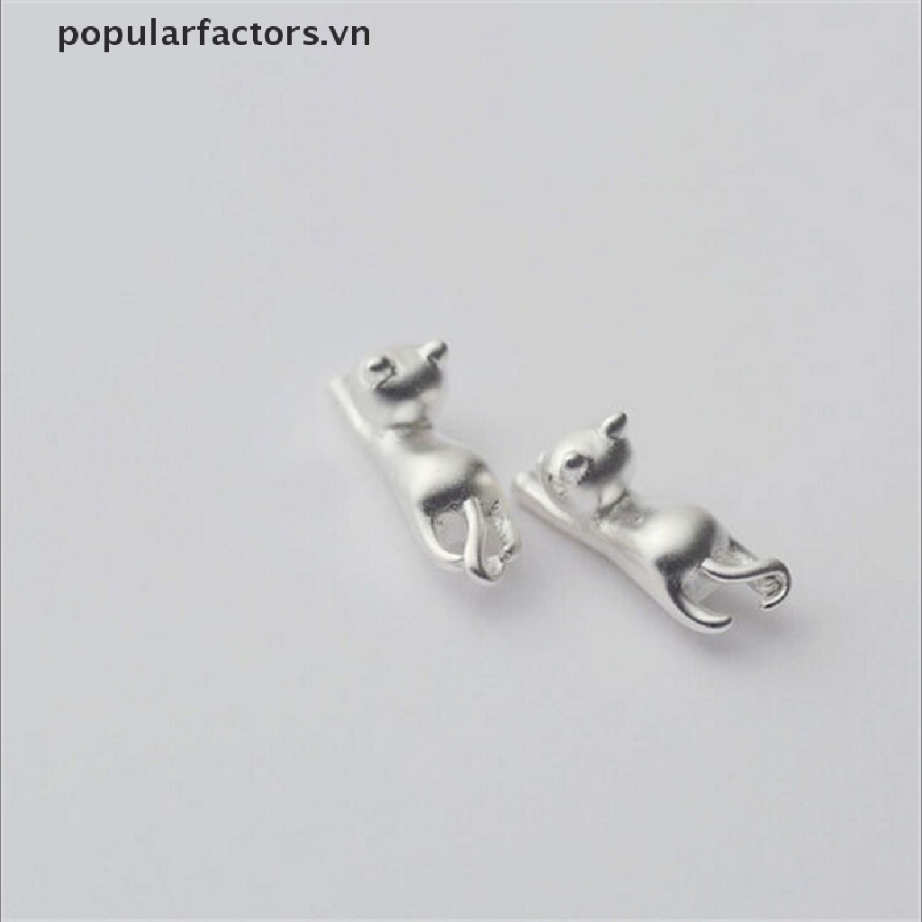 [Phổ Biến] Bông Tai Đinh Tán Mạ Bạc Hình Mèo Nhỏ Tinh Tế Thời Trang [VN]