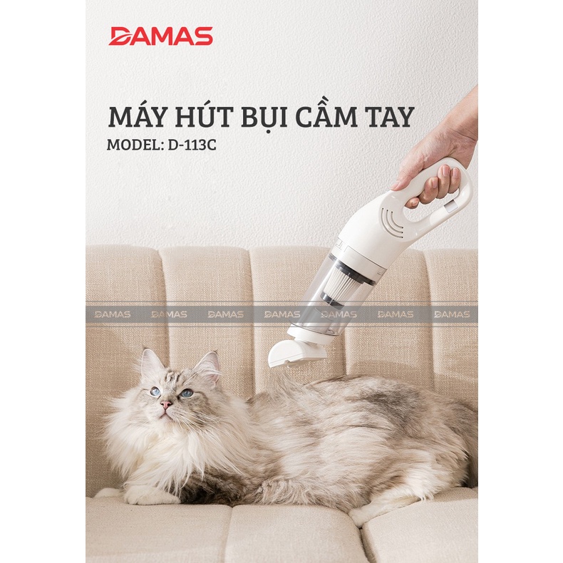 Máy Hút Bụi Cầm Tay Không Dây Damas D113C - Công Suất 120W/16000Pa - Dung Lượng Pin 4000mAh - Hàng Chính Hãng