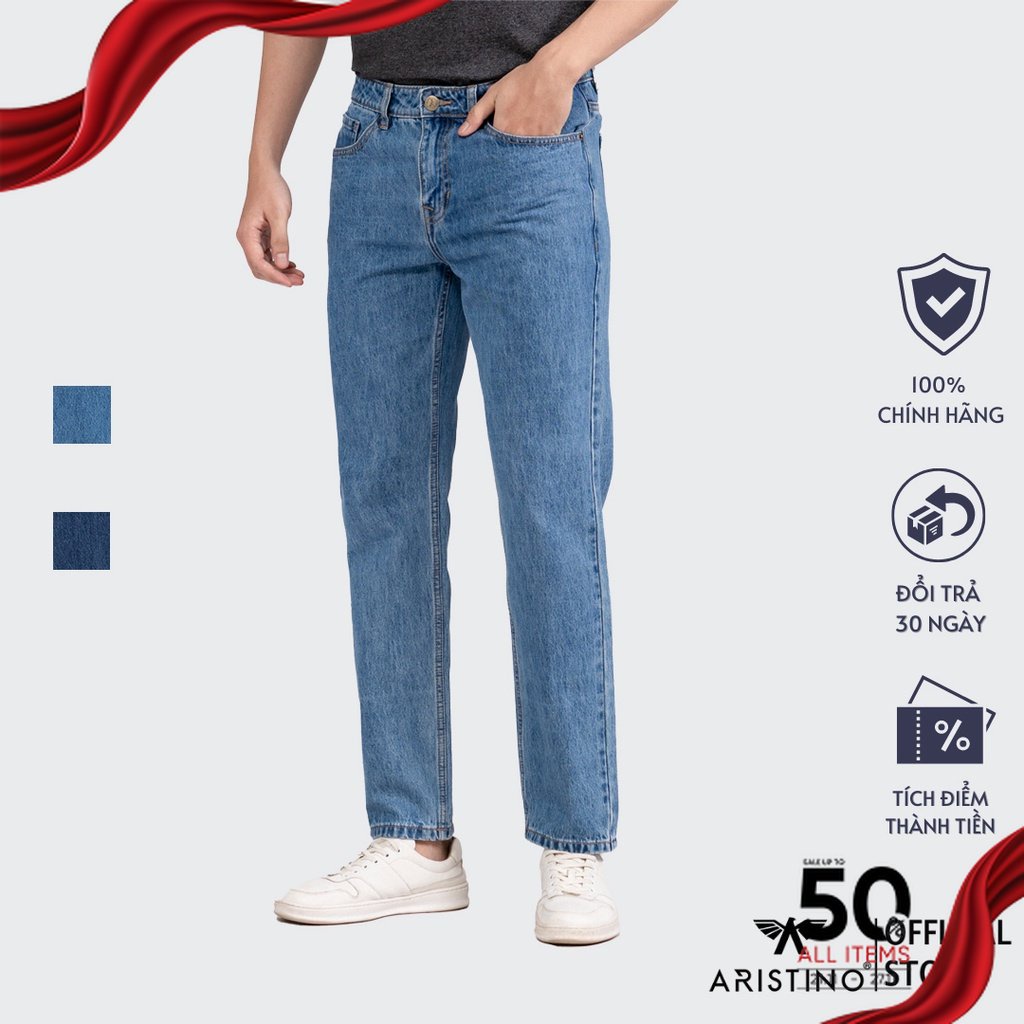 (Mẫu mới) Quần Jeans nam ARISTINO dáng Regular fit suông nhẹ, thiết kế trẻ trung, cotton đứng dáng - AJNR04