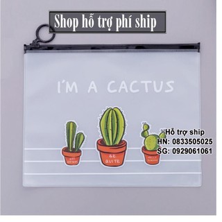 Hỗ trợ Ship- Túi Đựng Bút viết Zip xương rồng