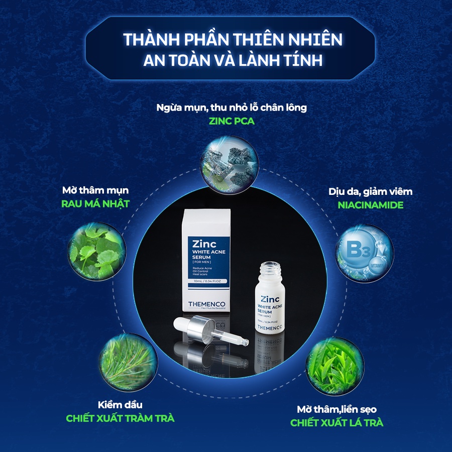 Tinh Chất Chấm Mụn Giúp Làm Khô Nhân Mụn,Làm Xẹp Mụn Viêm, Trứng Cá Và Mụn Đầu Đen The Menco Zinc White Acne 10ml