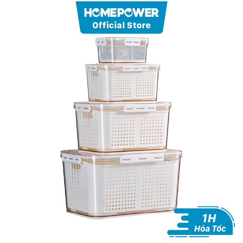 SET 4 Hộp Nhựa Đựng Thực Phẩm 2 Lớp Kèm Rổ Thoát Nước Và Vách Chia Ngăn Tiện Lợi