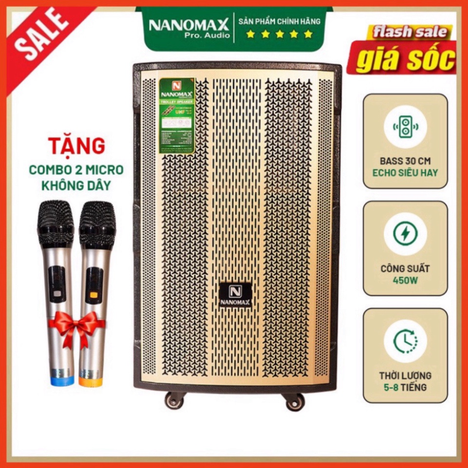 Loa Kéo Karaoke Nanomax Bluetooth KS-12F3 2022 Bass 30 Tặng 2 Mic Đọc Được Usb Thẻ Nhớ Công Suất 450w Có Bánh Xe Cao cấp