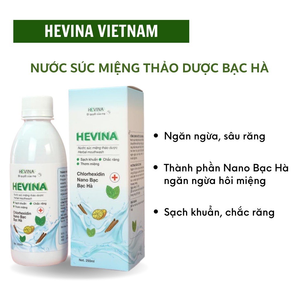 Nước Súc Miệng Thảo Dược HEVINA Ngăn Ngừa Sâu Răng, Hôi Miệng, Ngừa Nhiệt Miệng Chai 250ml