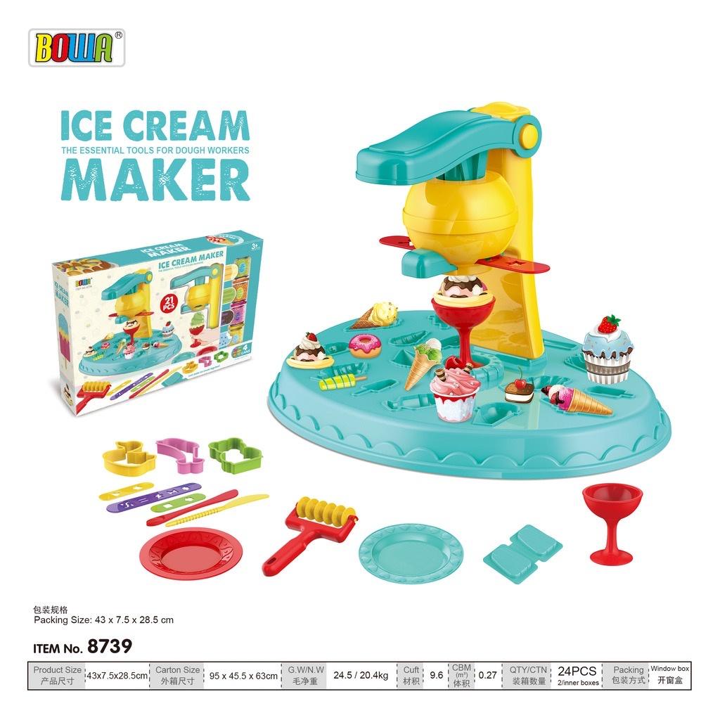 Bộ Đồ Chơi Đất Sét Bowa 8739 Chủ Đề Máy Làm Kem 21 Chi Tiết - Ice Cream Maker Color Dough Set Dành cho bé từ 3 tuổi
