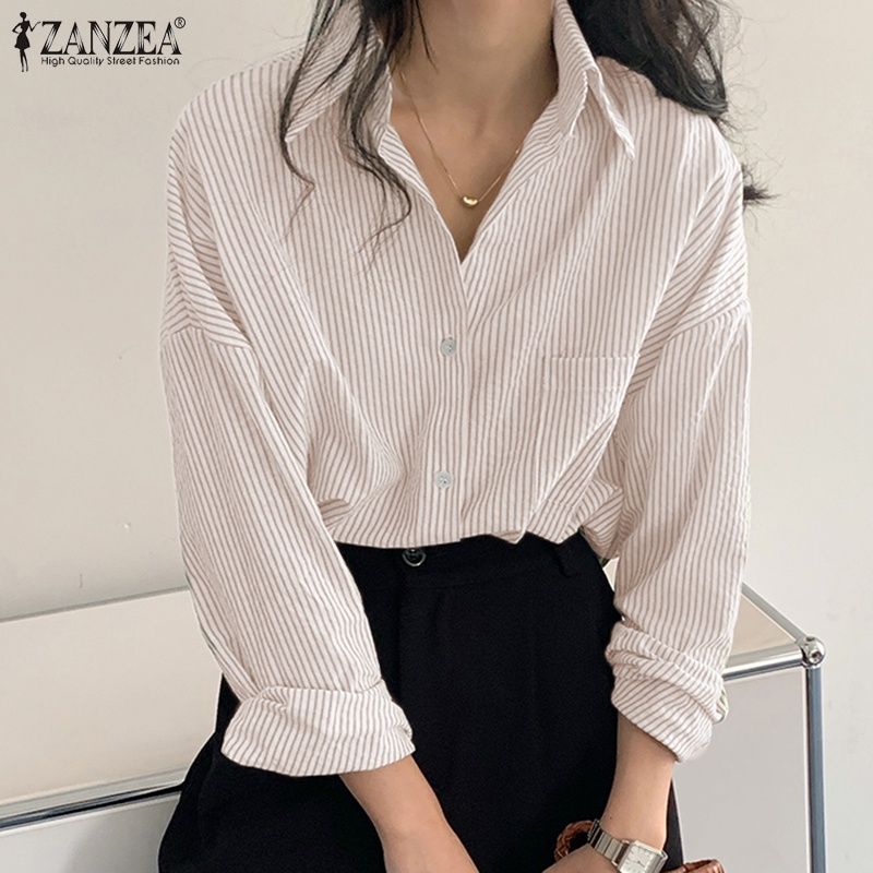 Áo sơ mi ZANZEA tay dài họa tiết sọc thời trang cho nữ