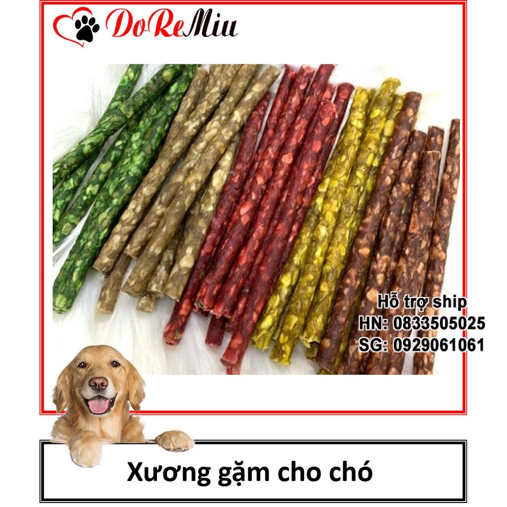 Doremiu - 1 thanh xương que tròn 12cm xương gặm nhiều màu cho chó thơm miệng chắc xương