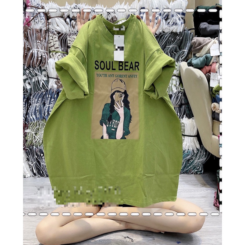Áo thun nữ cô gái SOUL BEAR,áo phông unisex form dáng thụng rộng tay lỡ chất cotton màu đen đỏ xanh nâu xám trắng